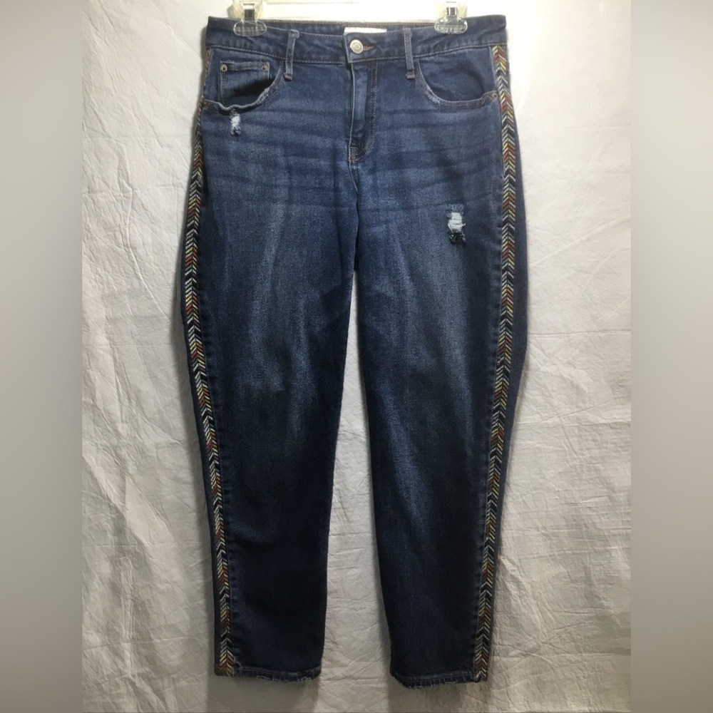Knox Rose Jeans 6 Embellished Distressed Blue Embroidered Side Boho Festival